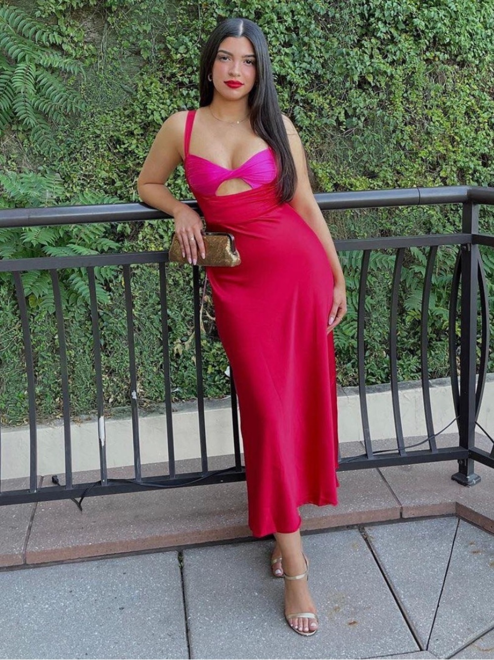 Runaway The Label Kelsi Red Pink Satin Midi Dress Small